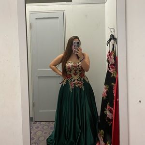 Blondie Nites Strapless Satin Embroidered Gown